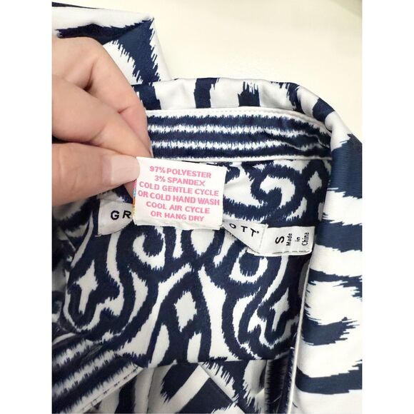 Gretchen Scott Everywhere Dress Navy Blue White Arabesque Sheath Dress S - Picture 5 of 5